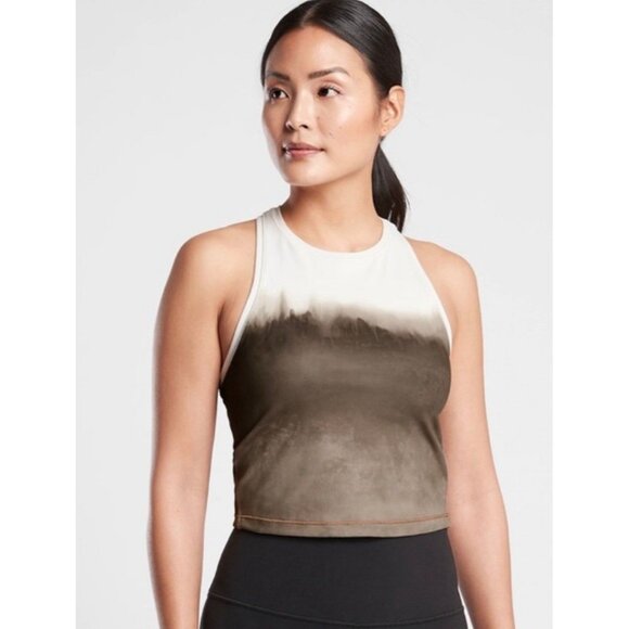 ATHLETA Shanti Tank Top Womens Sz 2X Watercolor Stripe Crop Racerback Yoga Gym - Picture 1 of 6